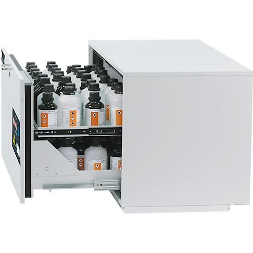 2. Auszugsebene für asecos Sicherheitsschränke der UB90 und UB30 Serie, Stahlblech, lichtgrau, B 942 x T 442 x H 45 mm, 7 l, bis 25 kg