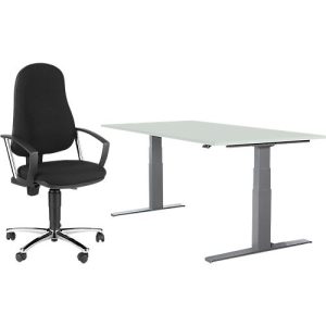 2 tlg. Büromöbel-Set, Schreibtisch Login, elektrisch höhenverstellbar, B 1600 mm, lichtgrau/weißaluminium + Bürostuhl Point 60 2 tlg. Büromöbel-Set, Schreibtisch Login, elektrisch höhenverstellbar, B 1600 mm, lichtgrau/weißaluminium + Bürostuhl Point 60
