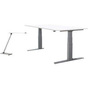 2 tlg. Büromöbel-Set, Schreibtisch Login, elektrisch höhenverstellbar, B 1600 mm, weiß/weißaluminium + LED-Tischleuchte Terra 2 tlg. Büromöbel-Set, Schreibtisch Login, elektrisch höhenverstellbar, B 1600 mm, weiß/weißaluminium + LED-Tischleuchte Terra