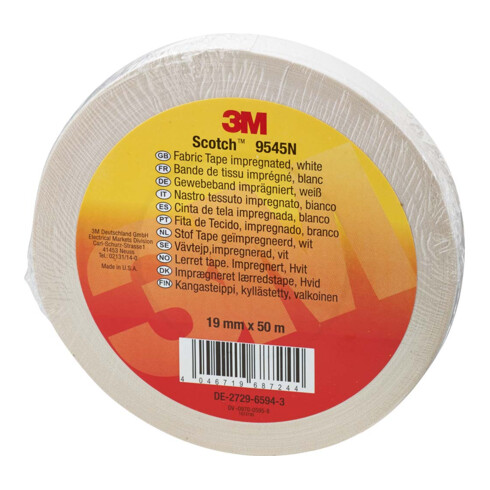 3M Deutschland Imprägniertes Gewebeband 19 mm x 50 m, weiß 9545N W19