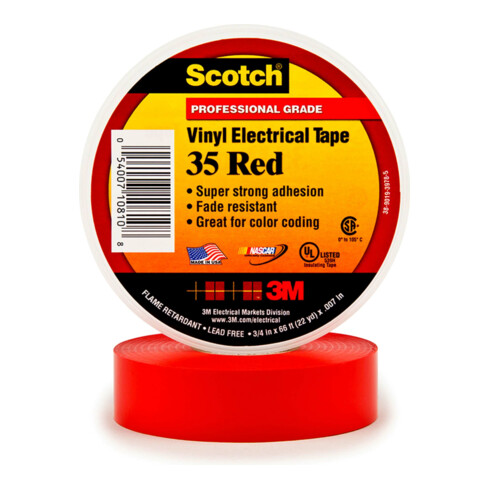 3M Deutschland PVC Elektro-Isolierband 19 mm x 20 m, rot Scotch 35-19X20RDNEW