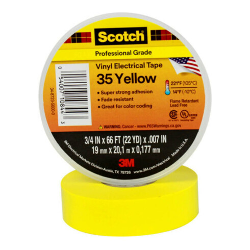3M Deutschland PVC Elektro-Isolierband 19mm x 20 m Scotch 35-19x20 gelb