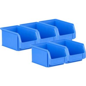 5er-Sparset Sichtlagerkästen SSI Schäfer LF221, PP, L 234 x B 150 x H 122 mm, 2,7 l, Griffmulde & Nuten, blau 5er-Sparset Sichtlagerkästen SSI Schäfer LF221, PP, L 234 x B 150 x H 122 mm, 2,7 l, Griffmulde & Nuten, blau