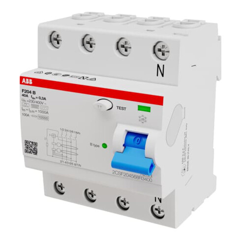 ABB Stotz S&J FI-Schutzschalter TypB 4P 40A, 300mA, 3kA, 4TE F204B-40/0, 3-4TE