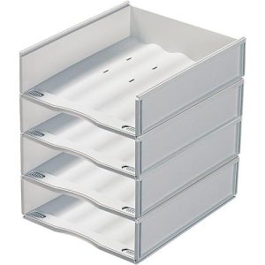 Ablagekorb, DIN A4, Kunststoff, 4 Stück, grau Ablagekorb, DIN A4, Kunststoff, 4 Stück, grau