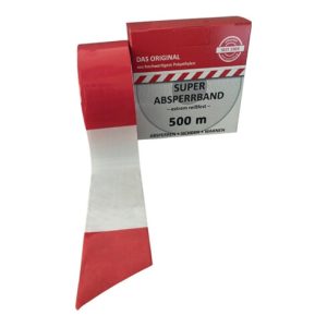 Absperrband L.500 m B.80mm rot/weiß geblockt 500m/Karton Absperrband L.500 m B.80mm rot/weiß geblockt 500m/Karton