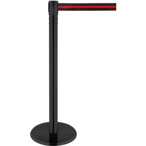 Absperrpfosten, Kopf um 360° drehbar, Gurt bis 2,3 m ausziehbar, Gurtkassette & Bremse, L 1000 mm, Metall, Gurt schwarz-rot