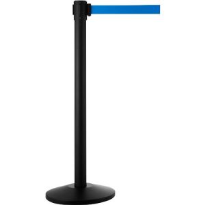 Absperrpfosten mit Standfuß, schwarz, Gurt blau Absperrpfosten mit Standfuß, schwarz, Gurt blau