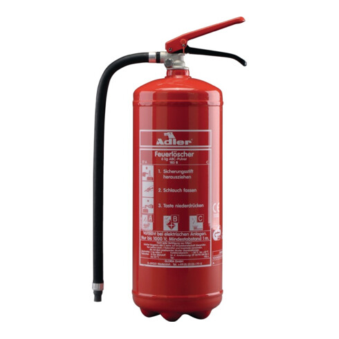 Adler Dauerdruck Pulverfeuerlöscher PDE12 12kg Brandklasse A/B/C m.Wandhalter