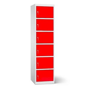 Akku Ladeschrank, 6 Abteile mit Zylinderschloss, Stahlblech lichtgrau RAL 7035/verkehrsrot RAL 3020