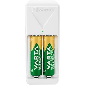 Akkuladegerät Varta Mini, 2x AA/AAA, Ladezeit 4,5 h, EU-Stecker, 100-240 h, inkl. 2 AA-Akkus, B 43 x T 63 x H 103 mm, weiß Akkuladegerät Varta Mini, 2x AA/AAA, Ladezeit 4,5 h, EU-Stecker, 100-240 h, inkl. 2 AA-Akkus, B 43 x T 63 x H 103 mm, weiß