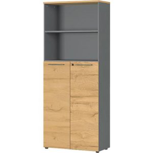 Aktenschrank Agenda Home, 5 OH, B 800 x T 400 x H 1970 mm 2 offene Fächer, abschließbar, Graphit/Eiche Aktenschrank Agenda Home, 5 OH, B 800 x T 400 x H 1970 mm 2 offene Fächer, abschließbar, Graphit/Eiche