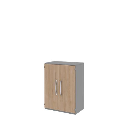 Aktenschrank BARI, 3 Ordnerhöhen, 2 Böden, B 819 x T 430 x H 1117 mm, Eiche-Dekor/mittelgrau