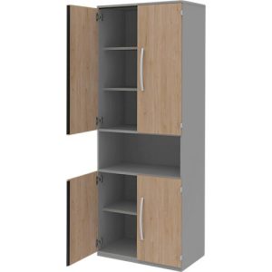 Aktenschrank BARI, 6 OH, 3 Böden, 1 offenes Fach, B 819 x T 430 x H 2174 mm, Eiche-Dekor/mittelgrau Aktenschrank BARI, 6 OH, 3 Böden, 1 offenes Fach, B 819 x T 430 x H 2174 mm, Eiche-Dekor/mittelgrau