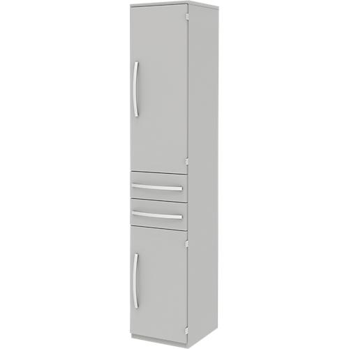 Aktenschrank BARI, 6 OH, 3 Böden, 2 Schübe, Türanschlag rechts, B 427 x T 430 x H 2174 mm, hellgrau/hellgrau/Alu