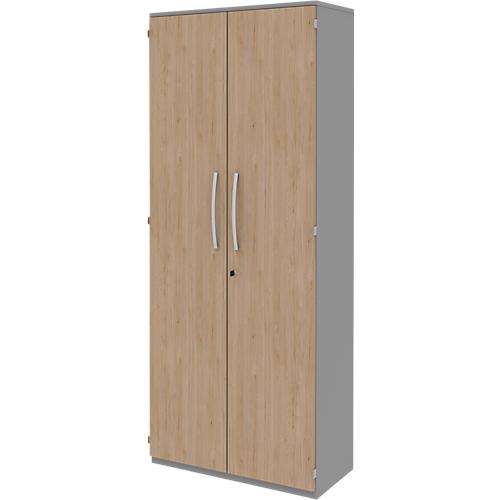 Aktenschrank BARI, 6 Ordnerhöhen, mit Mitteltrennwand, B 1000 x T 430 x H 2174 mm, mittelgrau/Eiche/Alu