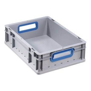 Allit Transportstapelbehälter L400xB300xH120mm grau PP offener Griff blau Allit Transportstapelbehälter L400xB300xH120mm grau PP offener Griff blau