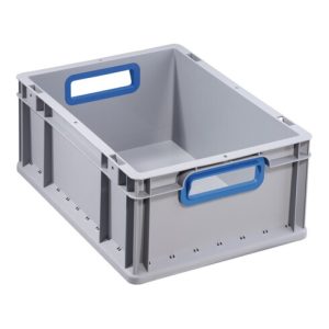 Allit Transportstapelbehälter L400xB300xH170mm grau PP offener Griff blau Allit Transportstapelbehälter L400xB300xH170mm grau PP offener Griff blau