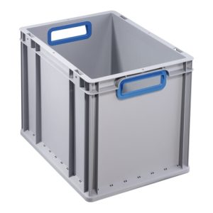 Allit Transportstapelbehälter L400xB300xH320mm grau PP offener Griff blau Allit Transportstapelbehälter L400xB300xH320mm grau PP offener Griff blau