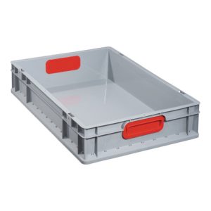 Allit Transportstapelbehälter L600xB400xH120mm grau PP geschlossener Griff rot Allit Transportstapelbehälter L600xB400xH120mm grau PP geschlossener Griff rot