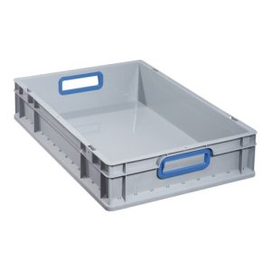 Allit Transportstapelbehälter L600xB400xH120mm grau PP offener Griff blau Allit Transportstapelbehälter L600xB400xH120mm grau PP offener Griff blau