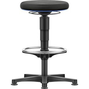 Allround Hocker Bimos, sitzhöhenverstellbar 560-810 mm, mit Gleiter & Fußring, Stoffbezug, atmungsaktiv, Farbring blau
