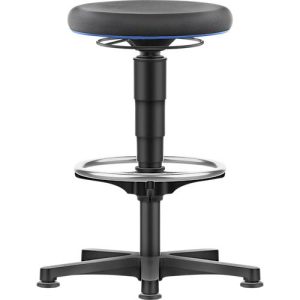 Allround Hocker Bimos, sitzhöhenverstellbar 560-810 mm, mit Gleiter & Fußring, Supertec-Bezug, schnitt- & rutschfest, mit Mikropanzerung, Farbring blau