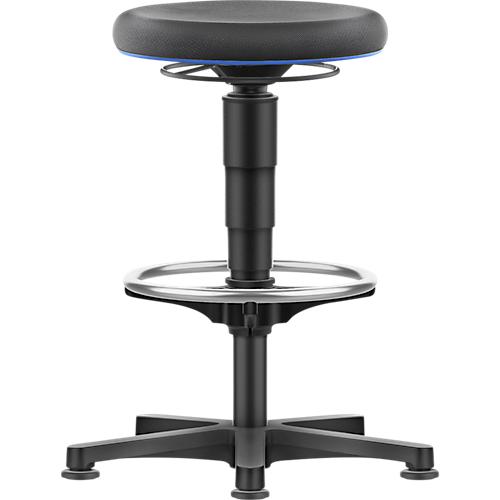 Allround Hocker Bimos, sitzhöhenverstellbar 560-810 mm, mit Gleiter & Fußring, Supertec-Bezug, schnitt- & rutschfest, mit Mikropanzerung, Farbring blau