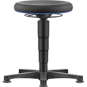 Allround Hocker Bimos, sitzhöhenverstellbar 560-810 mm, mit Gleiter, PU-Schaumbezug, abwaschbar, extrem robust, Farbring blau