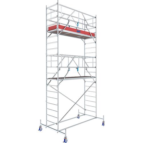 Alu-Fahrgerüst KRAUSE Serie 10, 200 kg/m², TÜV-geprüft, höhenverstellbare Rollen, L 2500 x B 750 x H 6400 mm