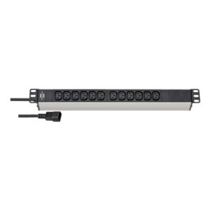 Alu-Line 19″ Steckdosenleiste für Schaltschränke 12-fach schwarz/silber 2m H05VV-F 3G1,0