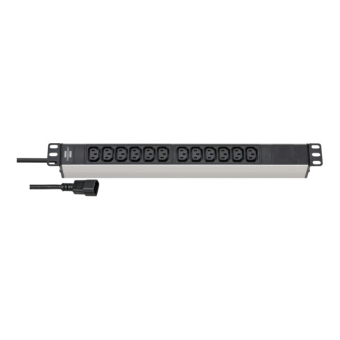 Alu-Line 19" Steckdosenleiste für Schaltschränke 12-fach schwarz/silber 2m H05VV-F 3G1,0