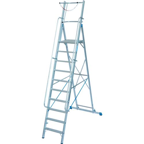 Alu-Stufen-Stehleiter, mit großer Standplattform, mit Sicherheitsbügel und Kette, 10 Stufen