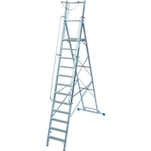 Alu-Stufen-Stehleiter, mit großer Standplattform, mit Sicherheitsbügel und Kette, 12 Stufen Alu-Stufen-Stehleiter, mit großer Standplattform, mit Sicherheitsbügel und Kette, 12 Stufen