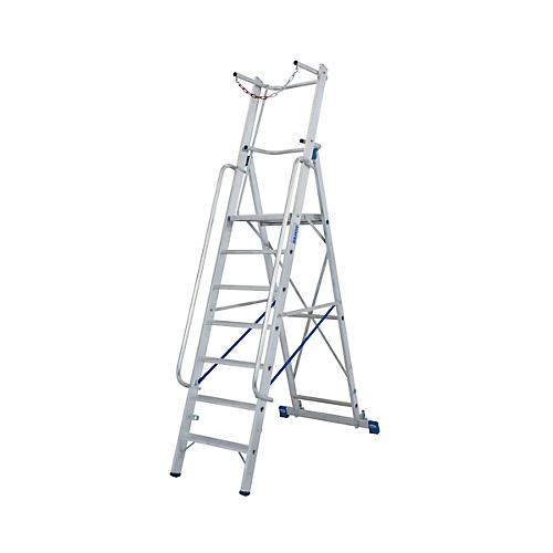 Alu-Stufen-Stehleiter, mit großer Standplattform, mit Sicherheitsbügel und Kette, 4 Stufen