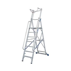 Alu-Stufen-Stehleiter, mit großer Standplattform, mit Sicherheitsbügel und Kette, 7 Stufen Alu-Stufen-Stehleiter, mit großer Standplattform, mit Sicherheitsbügel und Kette, 7 Stufen