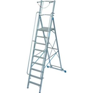 Alu-Stufen-Stehleiter, mit großer Standplattform, mit Sicherheitsbügel und Kette, 9 Stufen Alu-Stufen-Stehleiter, mit großer Standplattform, mit Sicherheitsbügel und Kette, 9 Stufen