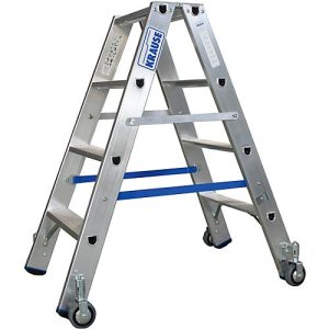 Alu-Stufendoppelleiter mit Rollen, 2 x 4 Stufen Alu-Stufendoppelleiter mit Rollen, 2 x 4 Stufen