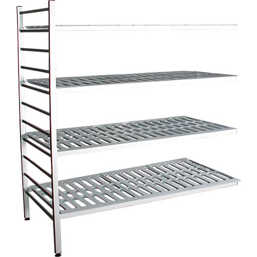 Aluminium-Steckregal, Anbaufeld, mit 4 Kunststoff-Rost-Fachböden, H 1800 x B 1200 x T 500 mm