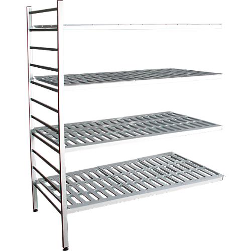 Aluminium-Steckregal, Anbaufeld, mit 4 Kunststoff-Rost-Fachböden, H 1800 x B 1200 x T 600 mm