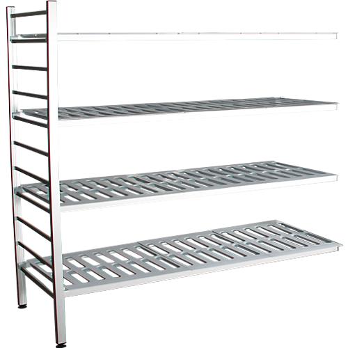 Aluminium-Steckregal, Anbaufeld, mit 4 Kunststoff-Rost-Fachböden, H 1800 x B 1500 x T 400 mm