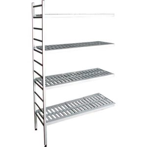 Aluminium-Steckregal, Anbaufeld, mit 4 Kunststoff-Rost-Fachböden, H 1800 x B 800 x B 400 mm