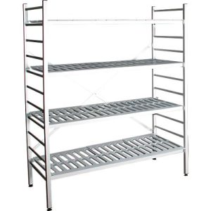 Aluminium-Steckregal, Grundfeld, mit 4 Kunststoff-Rost-Fachböden, H 1950 x B 1200 x T 400 mm