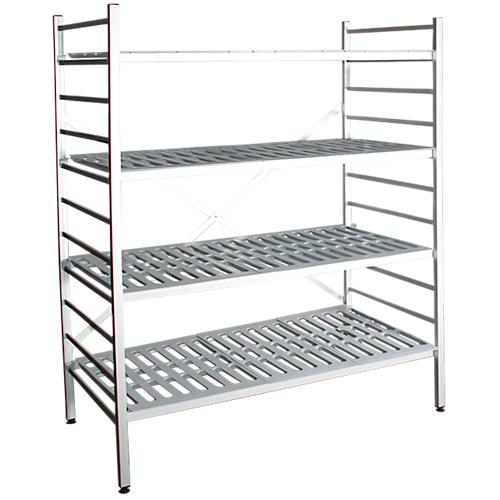 Aluminium-Steckregal, Grundfeld, mit 4 Kunststoff-Rost-Fachböden, H 1950 x B 1200 x T 500 mm