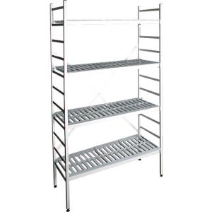 Aluminium-Steckregal, Grundfeld, mit 4 Kunststoff-Rost-Fachböden, H 1950 x B 800 x T 400 mm