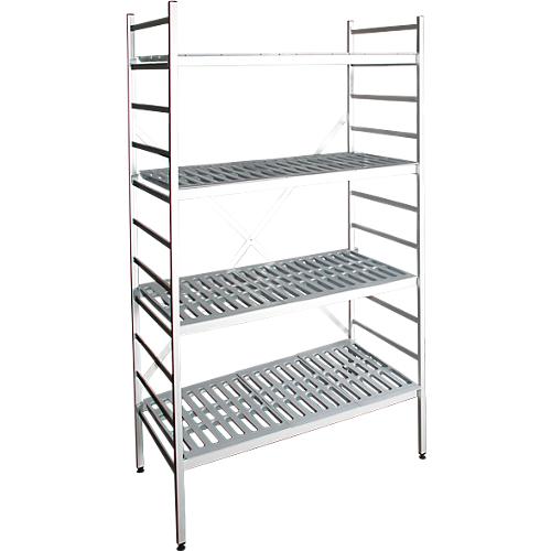 Aluminium-Steckregal, Grundfeld, mit 4 Kunststoff-Rost-Fachböden, H 1950 x B 800 x T 500 mm