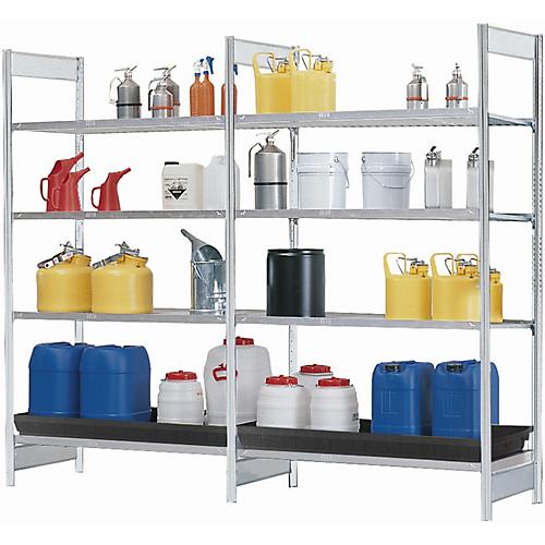 Anbauregal RSG-V 1364 für Gefahrstoffregal asecos RSG-V 1364, B 1310 x T 640 x H 2000 mm, mit 36 l PE-Auffangwanne, 3 Stahl-Gitterostböden