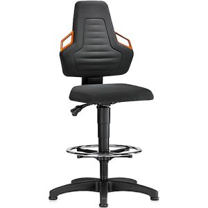 Arbeitsdrehstuhl, Gleiter + Fußring, Supertec schwarz, Griffe orange Arbeitsdrehstuhl, Gleiter + Fußring, Supertec schwarz, Griffe orange