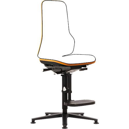 Arbeitsstuhl bimos NEON, Synchronmechanik, Grundmodell ohne Polsterelement, Gleiter + Aufstieg, Flexband orange