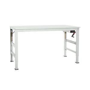 Arbeitstisch Ergo K, m. Kurbel, 1500 x 800 mm, Tischplatte Kunststoff, lichtgrau Arbeitstisch Ergo K, m. Kurbel, 1500 x 800 mm, Tischplatte Kunststoff, lichtgrau